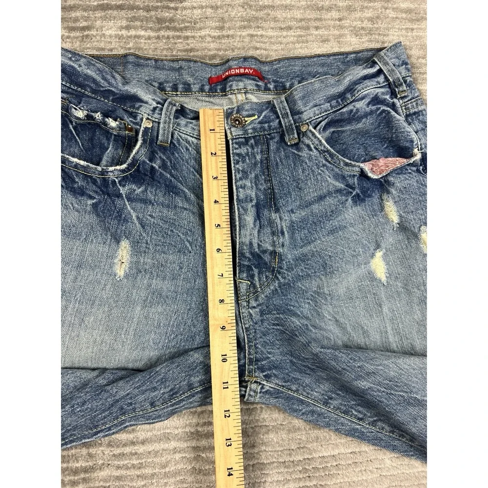 Unionbay Jeans Mens 34x32 Blue Denim Y2K Hong Kong Distressed Straight Leg - Picture 6 of 12